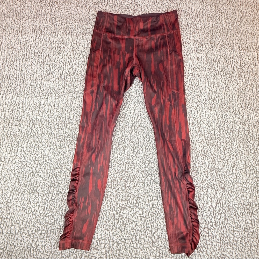 Ruched Lululemon Leggings Womens 6 Red Black Hem Pockets Yoga Gym